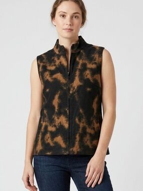 Harve Benard Faux Fur Zip Vest Animal Print Brown Black Cowhide Look Women’s 12